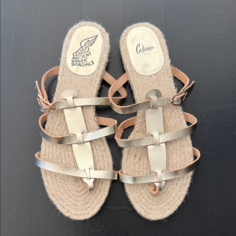 Ancient Greek Sandals Gold and Tan Strappy Sandals